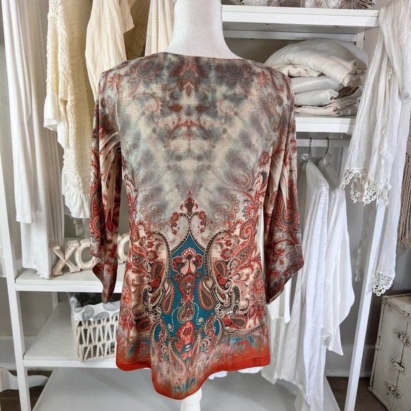 Live & Let Live sz. medium screen printed top granola girl, indian, casual #0517 - Picture 6 of 9